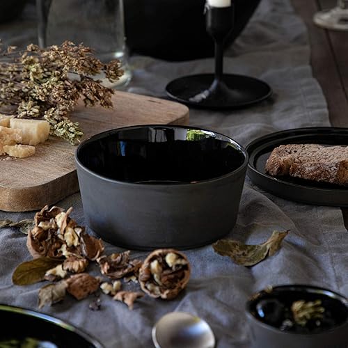 Miniatura 5 de Costa Nova Cuenco de cerámica de cerámica para sopa y cereales de 17.5 onzas, colección Lagoa Eco Gres, negro, apto para microondas y lavavajillas,