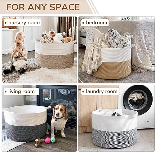 Vista 121 de INDRESSME - Canasta extragrande para ropa sucia de cuerda de algodón, cesta tejida decorativa con asas para guardería y sala, contenedor para Gris
