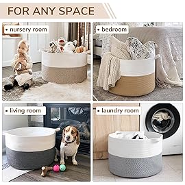 INDRESSME XXXLarge Jute Rope Basket 21.7 x 21.7 x 13.8 Woven Baby Laundry Baskets for Blankets Toys Storage Basket with Handle Comforter Cushions Storage Bins Thread Laundry Hamper