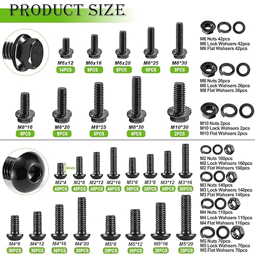 Miniatura 2 de mxuteuk Juego de tornillos métricos y pernos de brida, kit surtido de tuercas y pernos M2M3M4M5M6M8M10, tornillos de máquina de acero de aleación de
