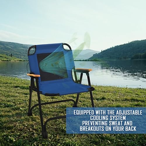 Miniatura 6 de KNINE OUTDOORS Silla de playa plegable con ventilador, con sistema de enfriamiento alimentado por USB, para campamento, playa, pesca (azul)