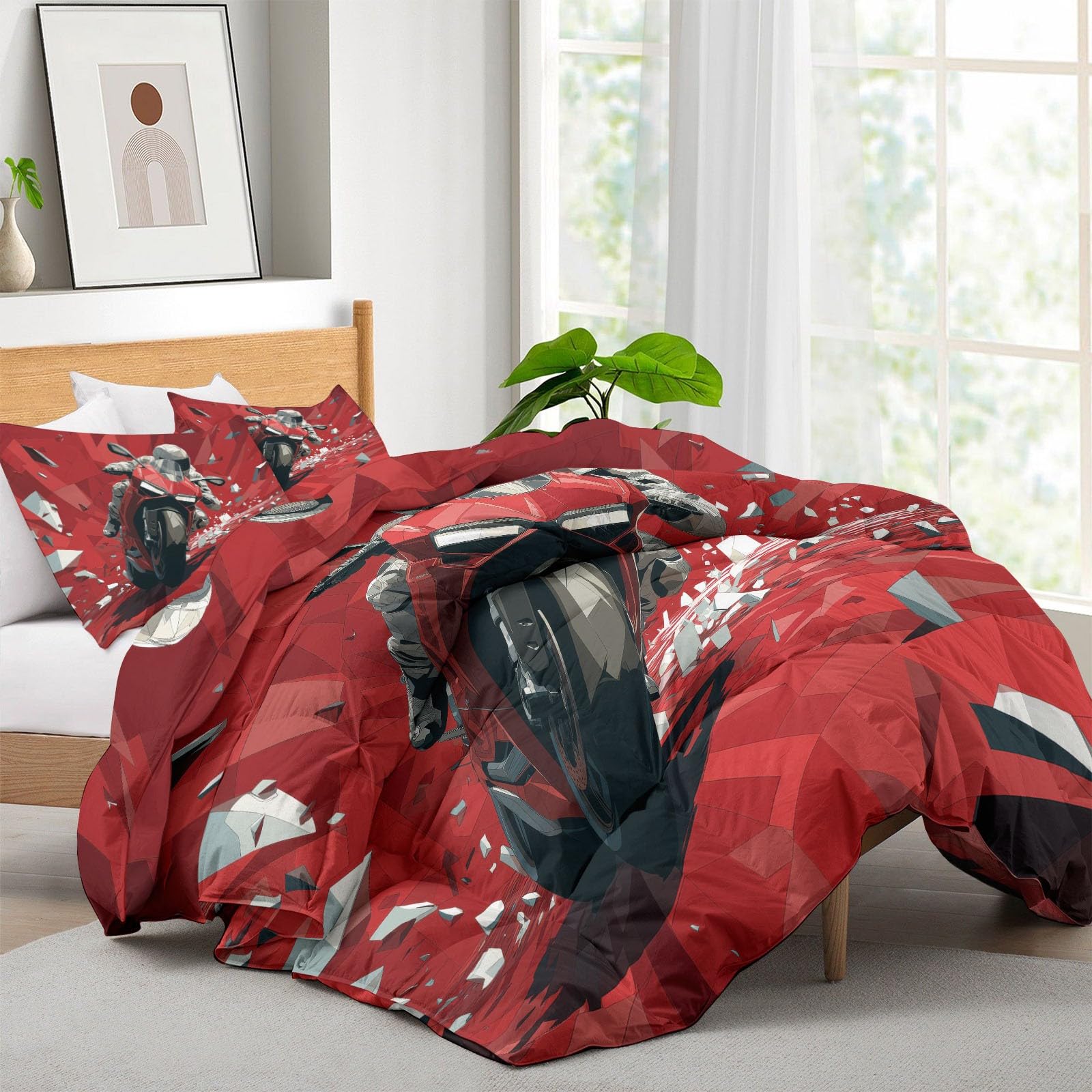Poszewka na kołdrę King 230 x 220 cm, nowoczesny zestaw pościeli z 2 poszewkami na poduszki, miękka, oddychająca, dwustronna kołdra z mikrofibry, całoroczna czerwona pościel do sypialni