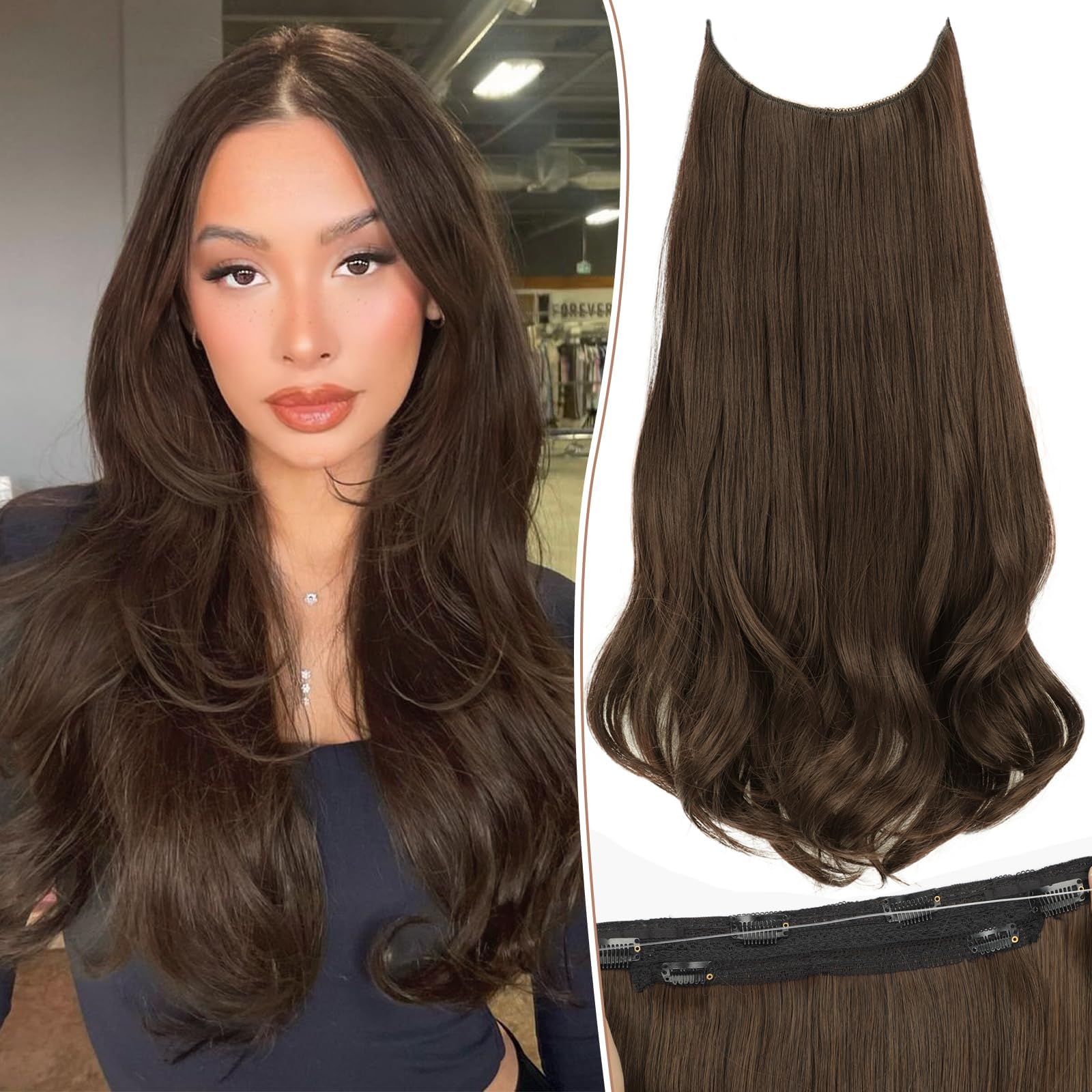 Amazon.com : KooKaStyle Invisible Wire Hair Extensions Long Straight ...