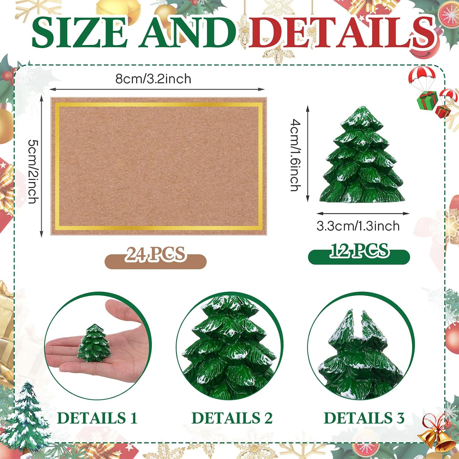 Watersay 12 Pcs Christmas Tree Place Card Holders Set for Party, Green