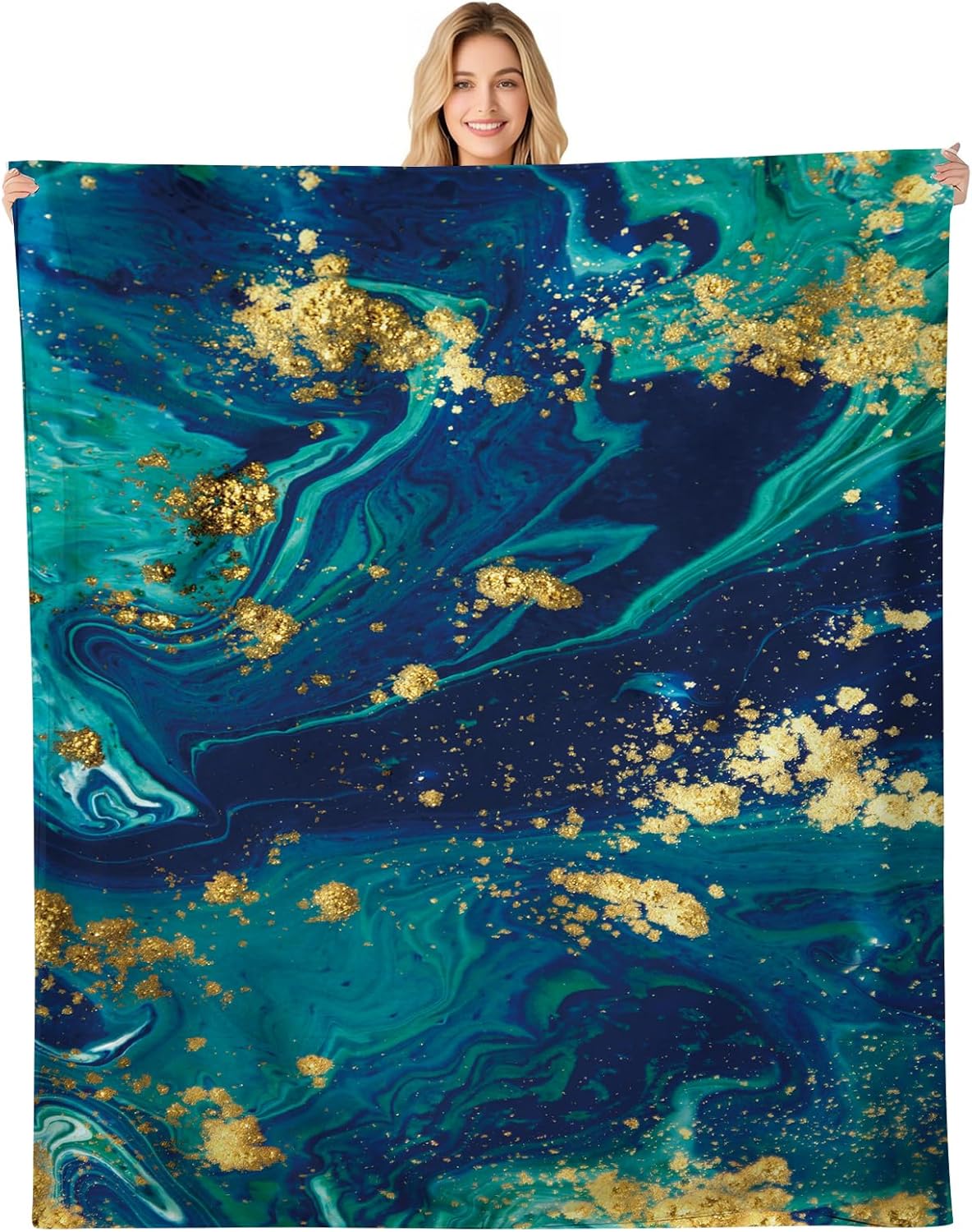 Throw Blanket for Couch, 300GSM Warm Soft Cozy Flannel Blanket, Cute Blanket for All Seasons Bedroom Home Decor Gifts, Blue Luxury Marble 50x60 Inches - Image 7