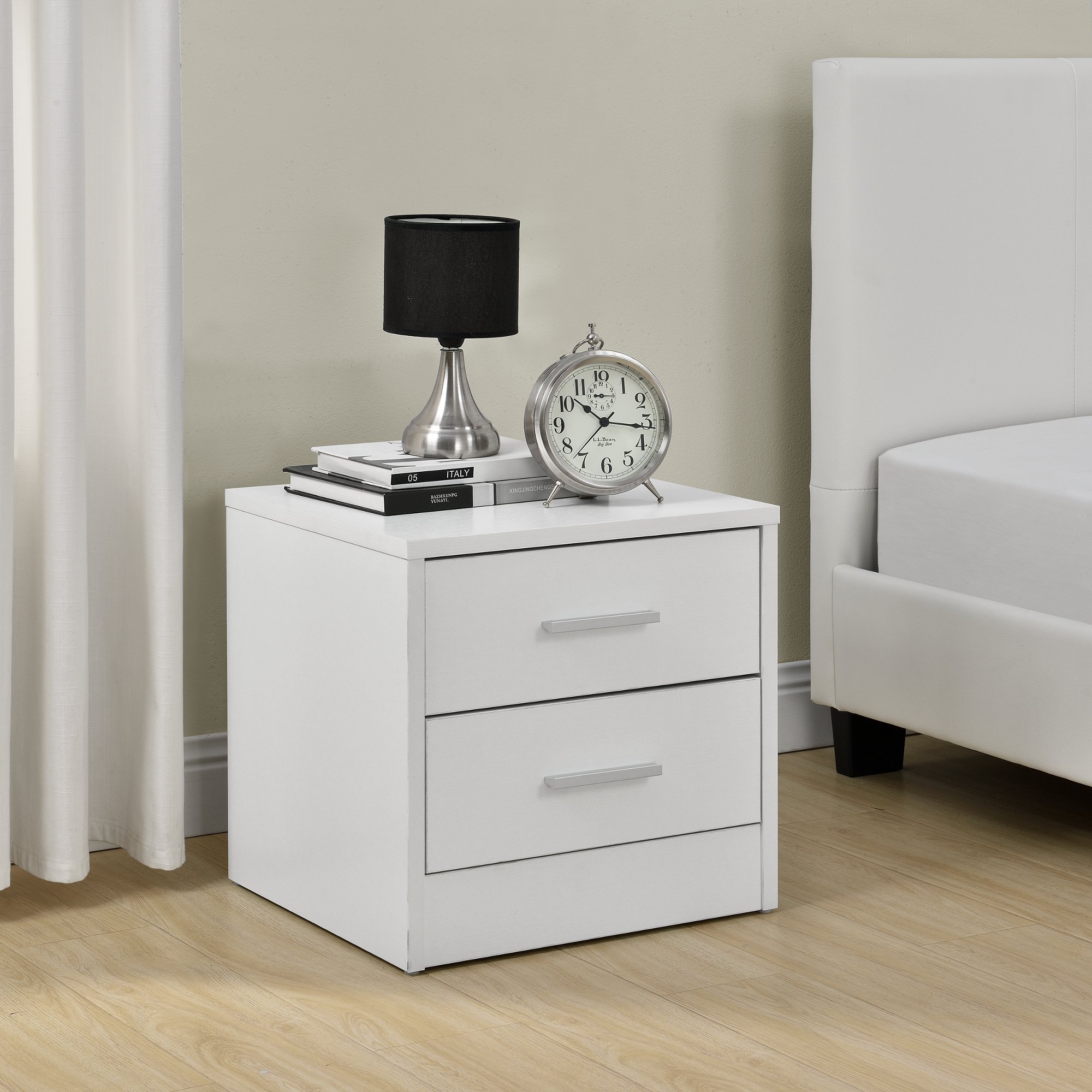 [en.casa] Table de Chevet Table de Nuit Blanc 2X Tiroirs Aggloméré Mélamine