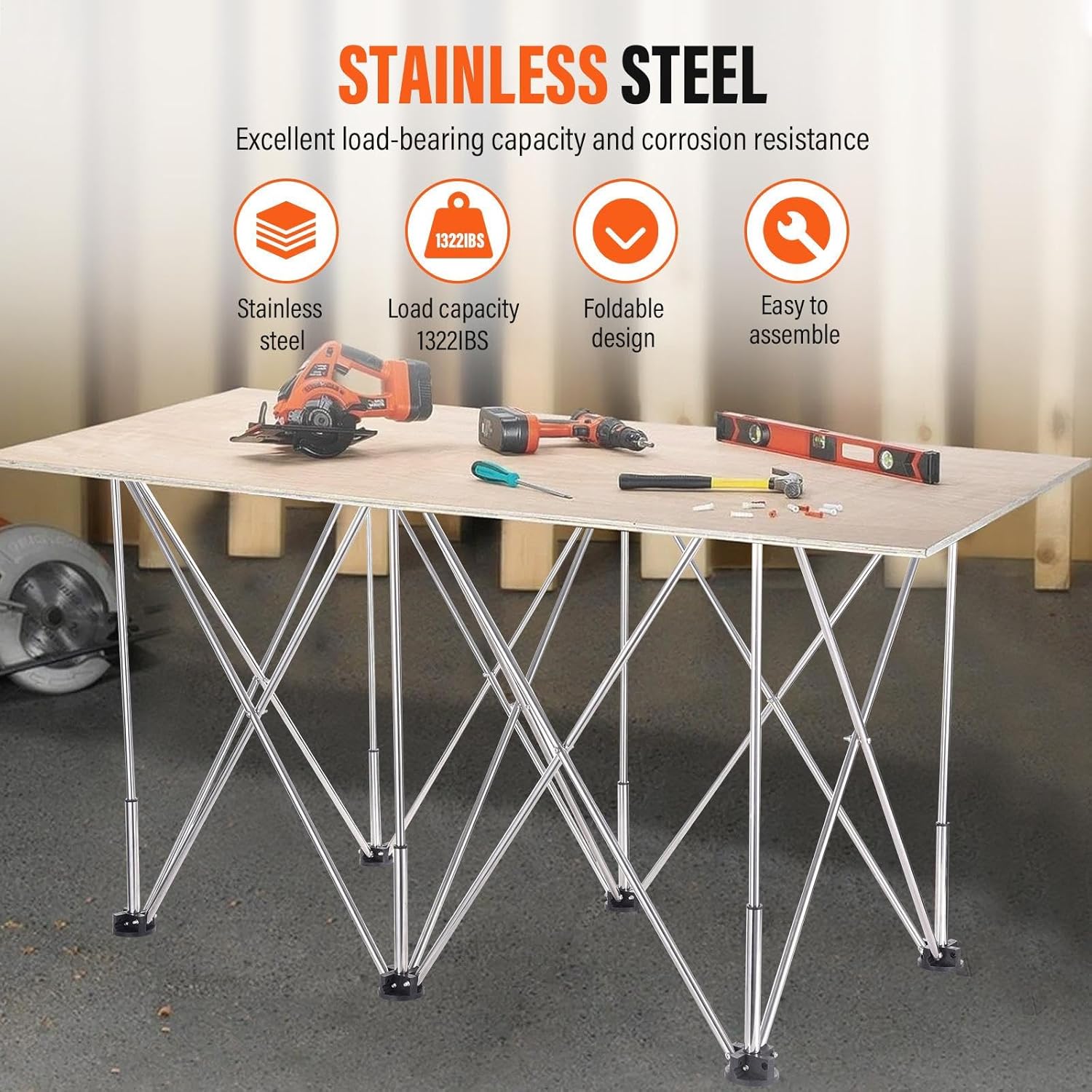 Portable Work Benches, 6 Legs Spider Leg Workbench Stand, Worktable Holder, Heavy Duty Folding Bracket, 1322.8Lbs Load Capacity for Garage