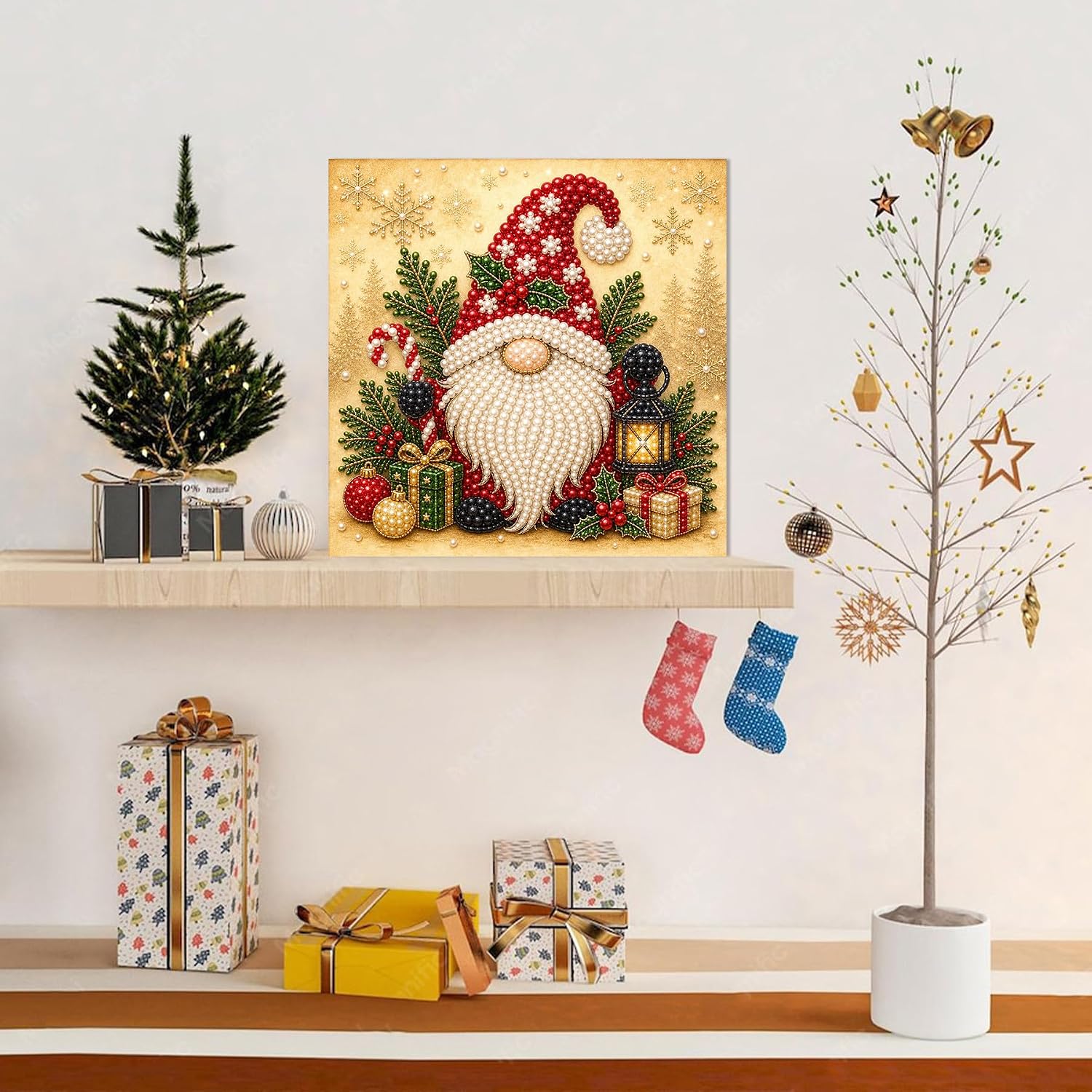 5D Christmas Gnomes Pearl Diamond Art Kits for Adults with Frame 10x10inch thumbnail