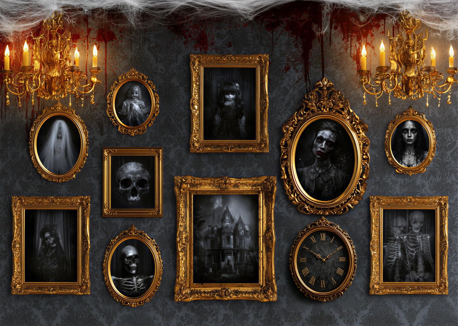 15x10FT (4.6x3m) Parete Horror Cornici Dorate Sfondo Fotografico