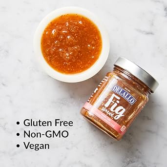 DeLallo Fig Spread, Made with Greek Kalamata Figs, Fruity Flavor with Mild Sweetness, Gourmet Condiment Spread for Charcuterie and Cheeseboards, Non-GMO, Gluten Free, Vegan, 10 oz Jar, (3 Pack)