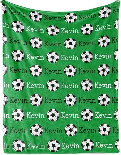 Miniatura 8 de Manta de fútbol personalizada con nombre y número, manta con nombre personalizado, manta suave para deportes de fútbol, manta de cama azul, regalo