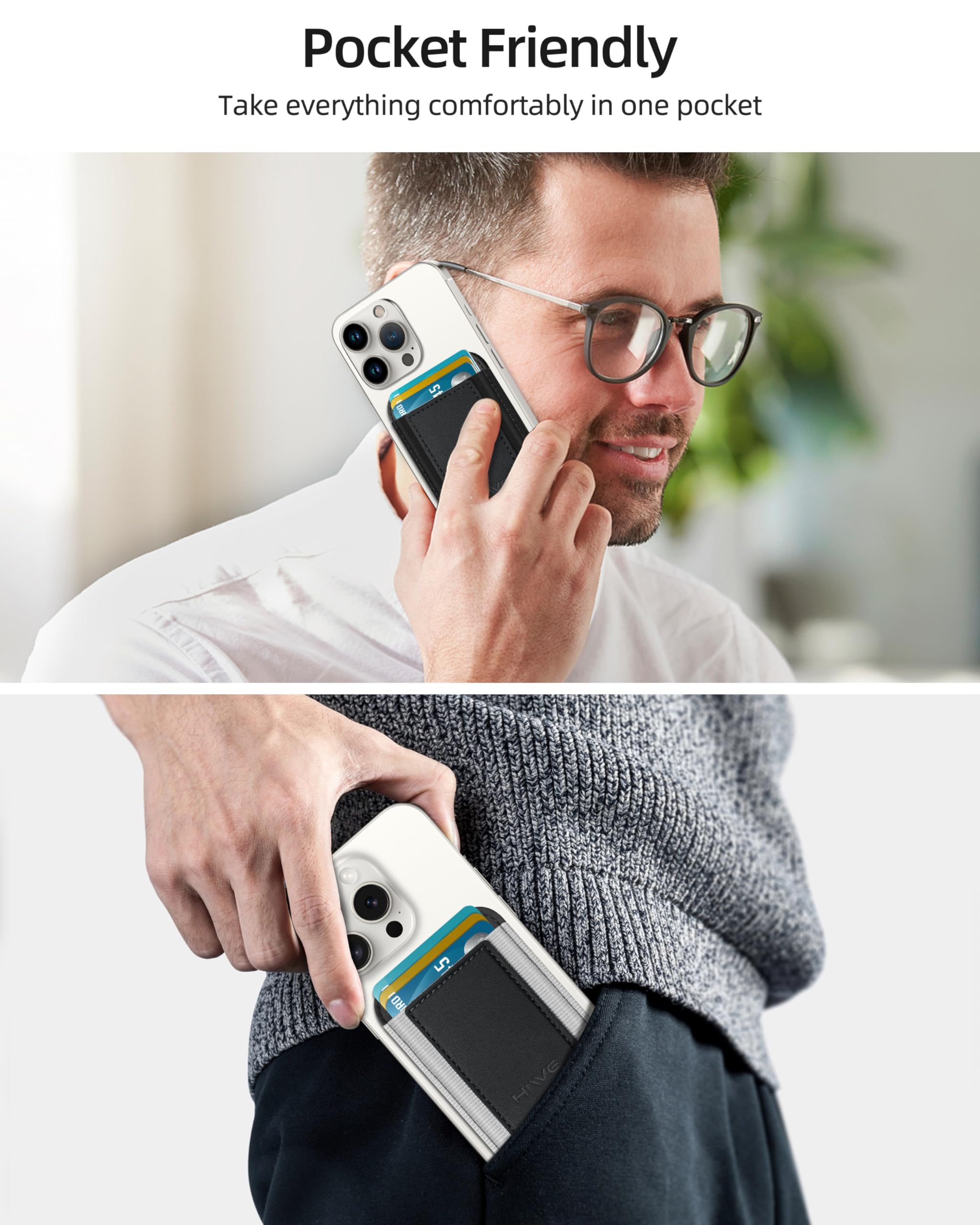 2-pak etui na karty do etui na telefon, skórzany portfel na telefon przyklejany, najmocniejszy samoprzylepny portfel na telefony do iPhone'a/Androida, minimalistyczny smukły RFID, pasuje na 7 kart