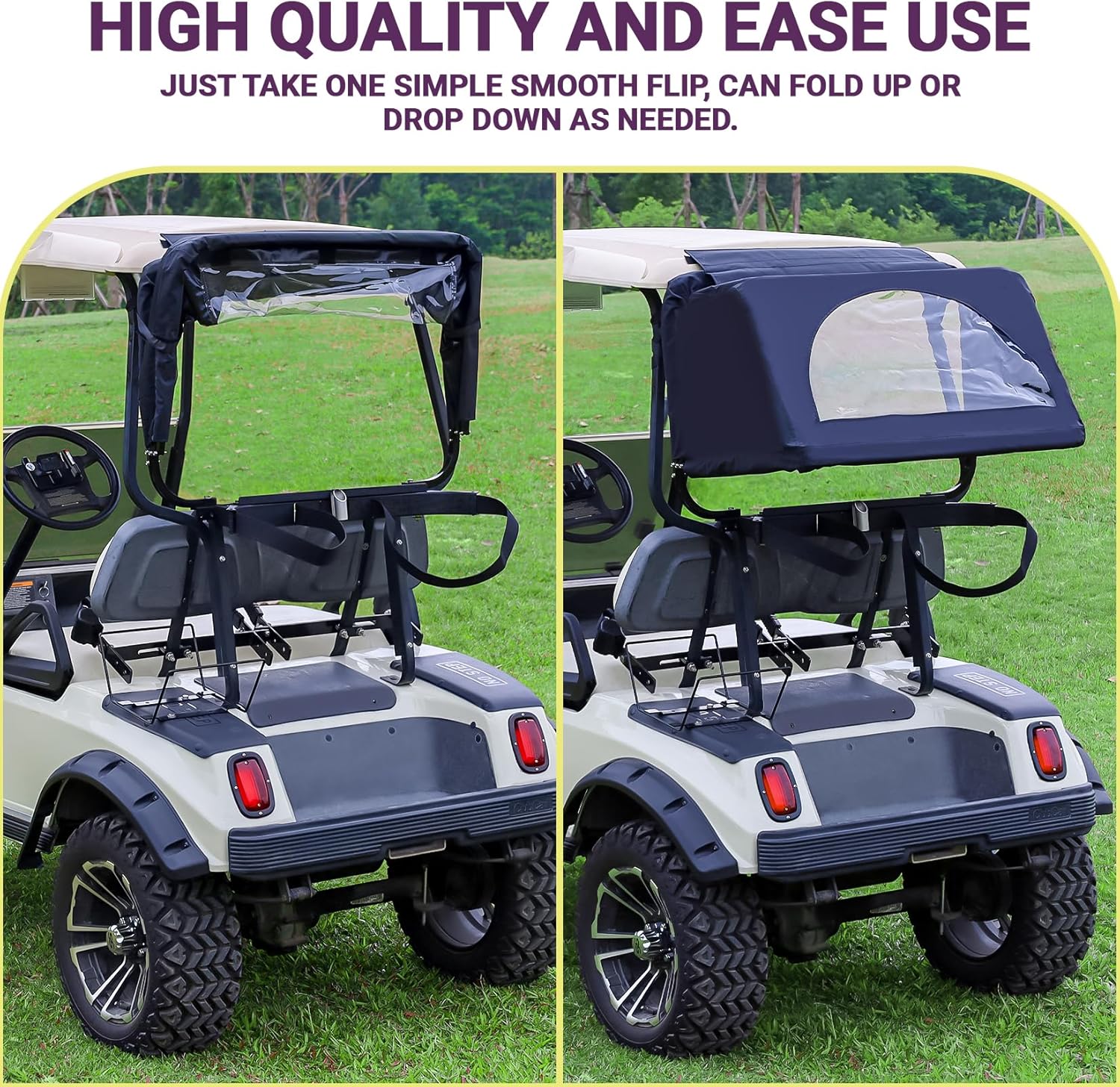 DRIVE UP Golf Cart Rear Bag Rain Cover for Most Yamaha Club Car EZGO Golf Carts, Black/Beige Heavy-Duty Golf Rear Rain Shelter with Bracket Kit