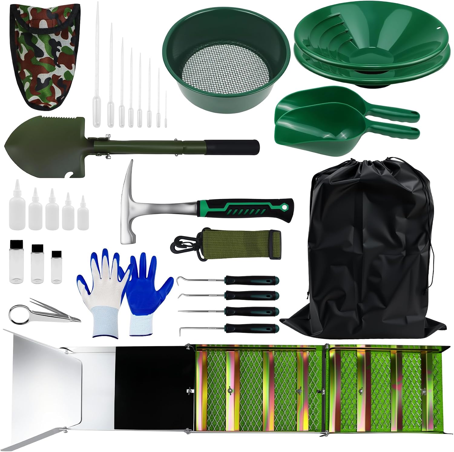 MACIFECI Gold Panning Kit with 50" Gold Sluice Box for Gold Mining, Gold Mining Tools Include Gold Pan, Gold Classifier, Gold Prospecting Equipment