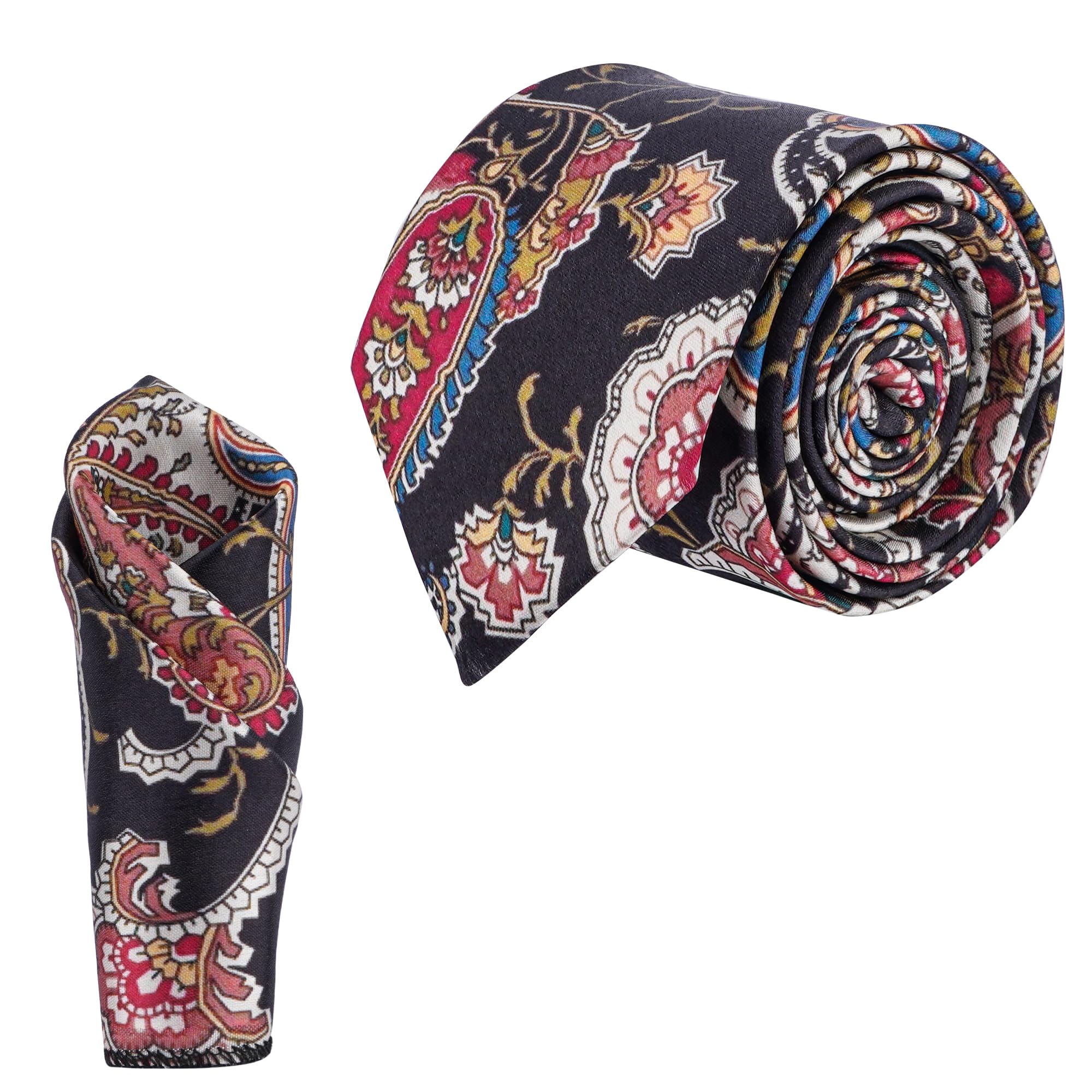 calixto Satin Paisley Printed Neck Tie for Men with Matching Pocket Square – Elegant Formal Necktie Set for Weddings, Business (Pack of 2)-picture-10