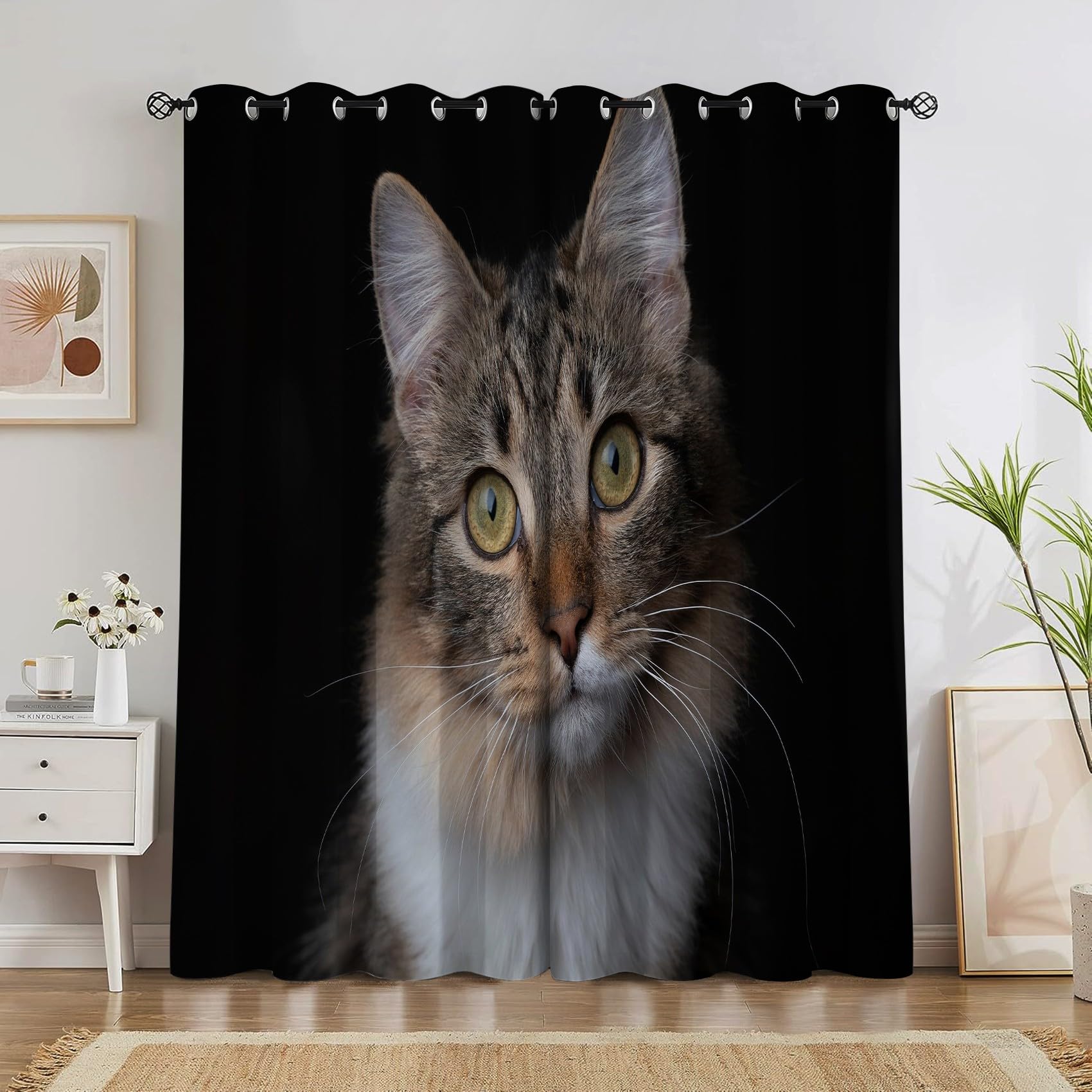 Rideaux pour decoration chambre salon moderne lot de 2 rideaux occultants chat