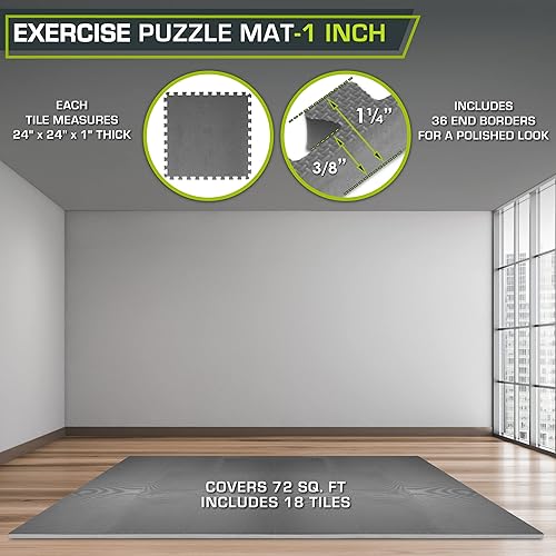 Miniatura 2 de ProsourceFit - Tapete de ejercicio extra grueso de 1 pulgada, azulejos entrelazados de espuma EVA para protección, suelo de entrenamiento acolchado
