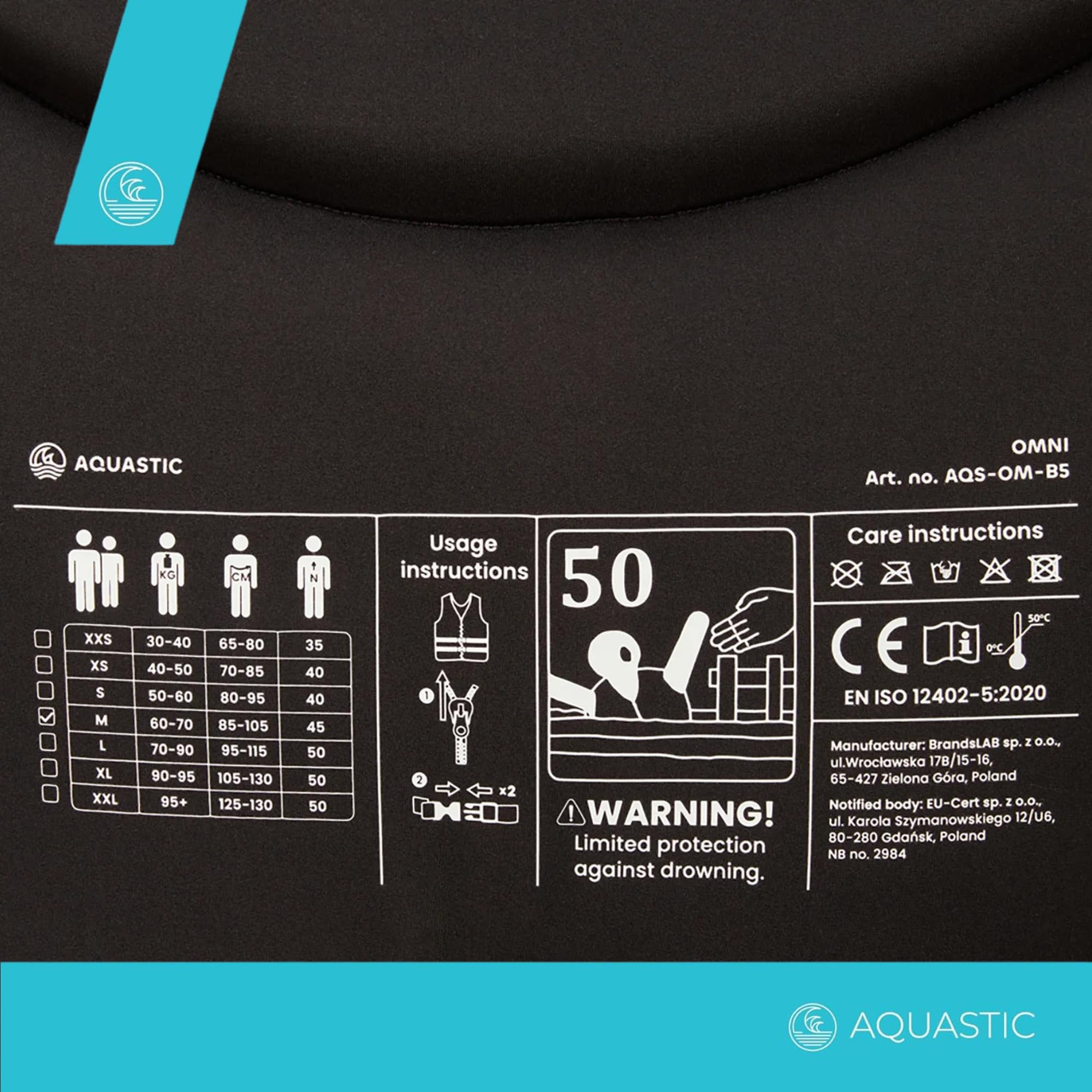 AQUASTIC Omni Schwimmweste Neopren – EN ISO 12402-5, 50N, Auftrieb, SUP Kajak Boot, Kinder & Erwachsene, Komfort Schnitt, Frontreißverschluss, D-Ring, Verstellbare Gurte, viele Größen
