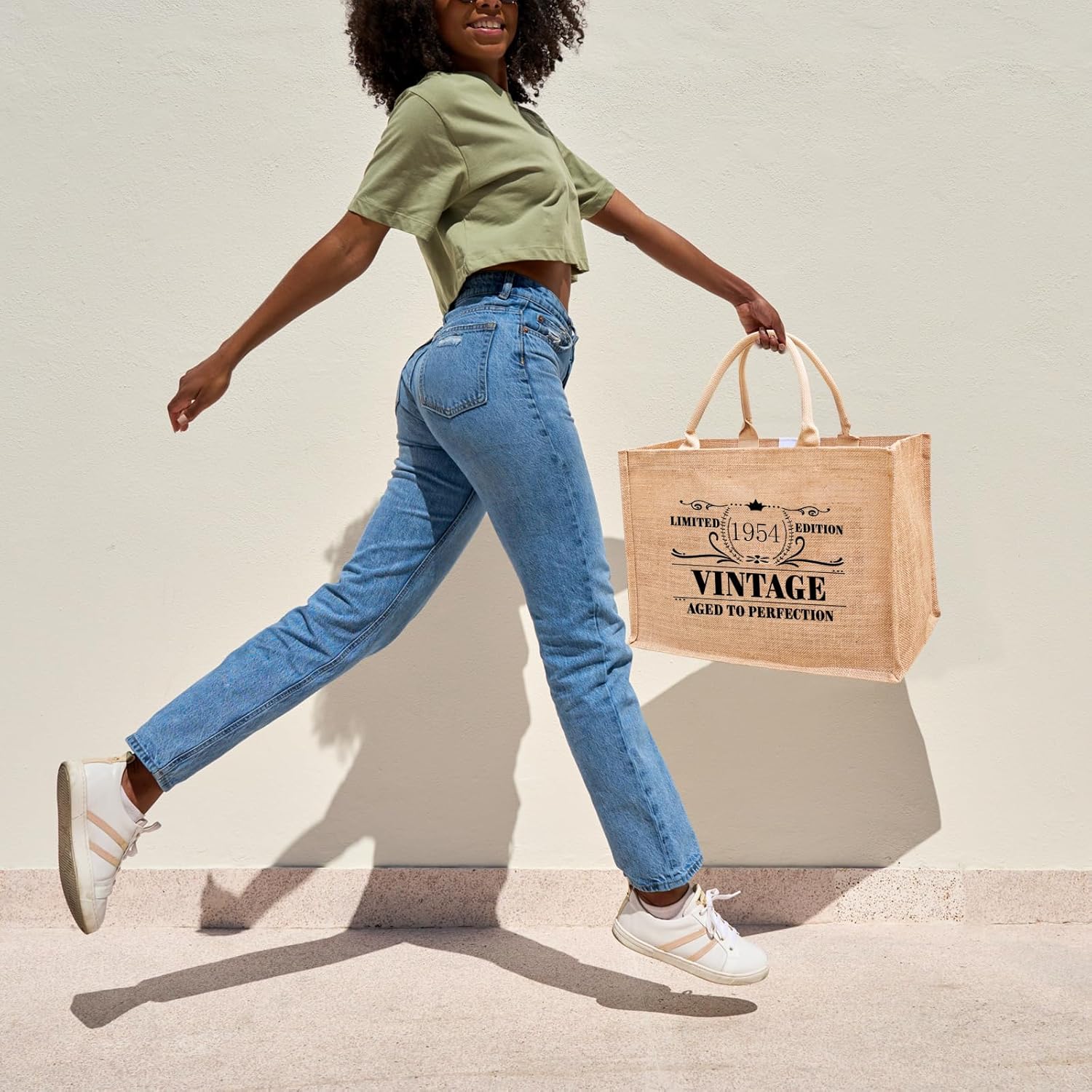 1946 1947 1948 1949 1950 1951 1952 1953 1954 1955 Burlap Jute Tote Bags for Women, 17" x 6.8" x 11.8" - Image 3