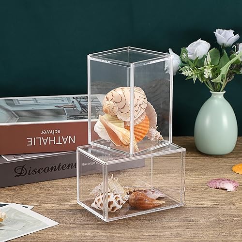 Miniatura 8 de JUXYES Paquete de 2 vitrinas transparentes para mini figuras de acción, caja de exhibición de acrílico con puerta corredera, vitrina apilable cubo,