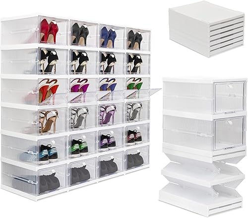 Wondersome Organizador plegable para zapatos, 24 compartimentos, contenedores de almacenamiento de puerta transparente, resistentes, plegables,