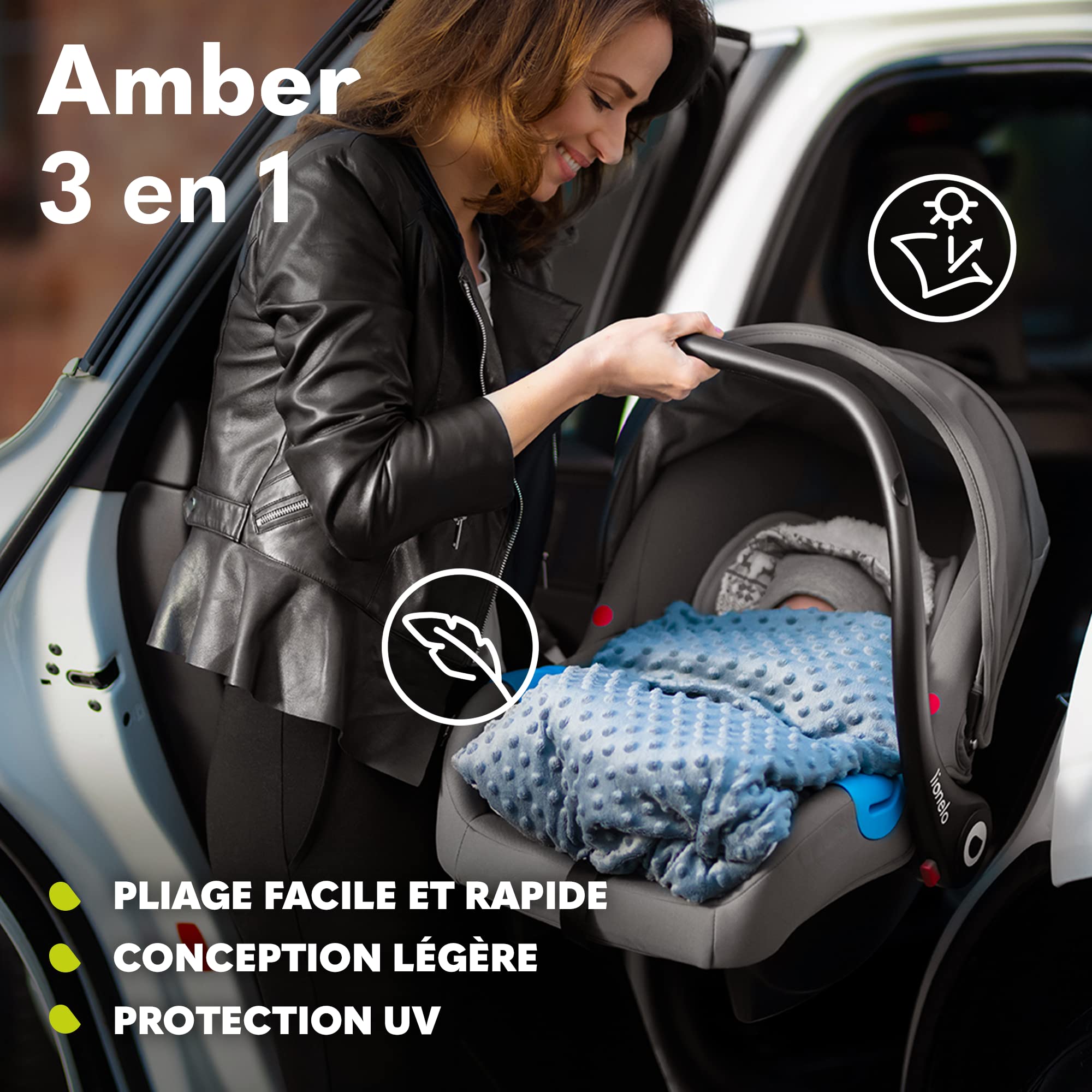 LIONELO Amber 3 en 1 poussette multifonctionnelle avec landau, siège sport, nacelle fixe, sac, moustiquaire, couverture et feuille de pluie