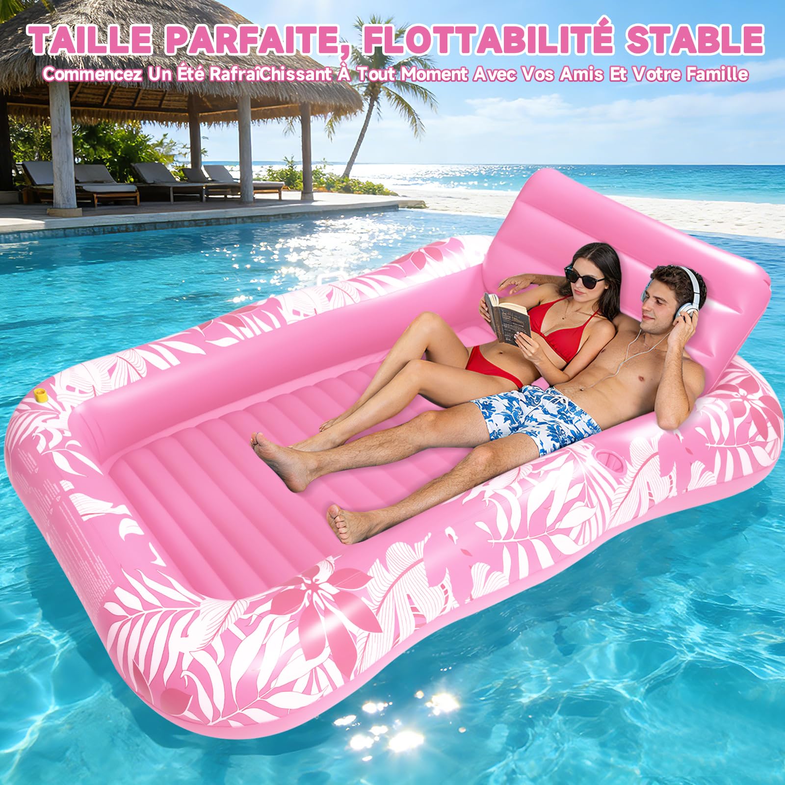 Matelas Gonflable Piscine avec Arroseur, Hamac Gonflable Piscine avec Coussins Et Porte-Gobelets, Imprimé Matelas De Bronzage 210 * 130 cm pour Piscine, Jardin, Pelouse Et Plage