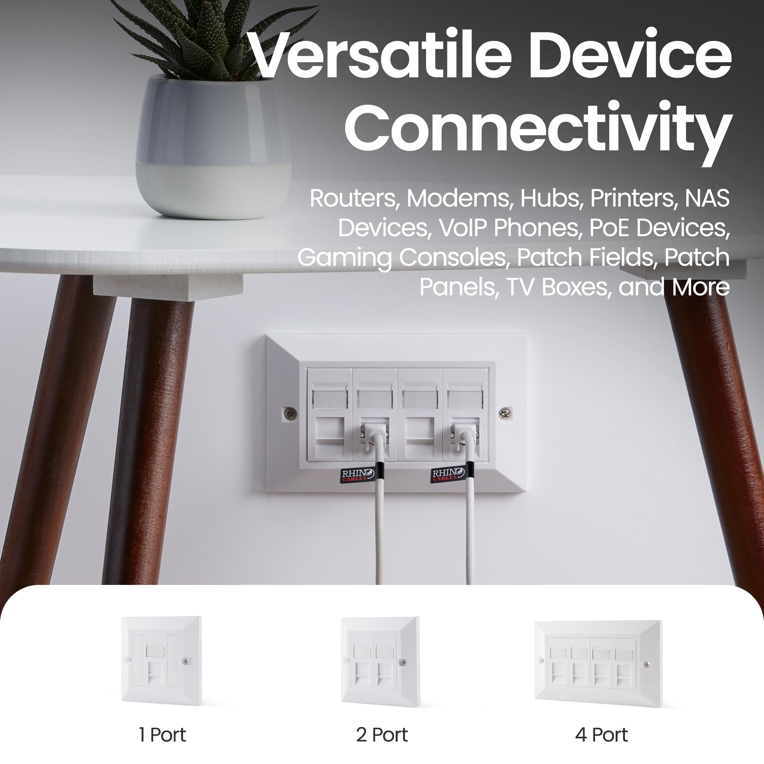 Rhinocables Ethernet Faceplate Single & Double Socket RJ45 Network Face Wall Plate Various CAT5e CAT6 CAT6A Gigabit 1 2 4 Port (4 Port, CAT6
