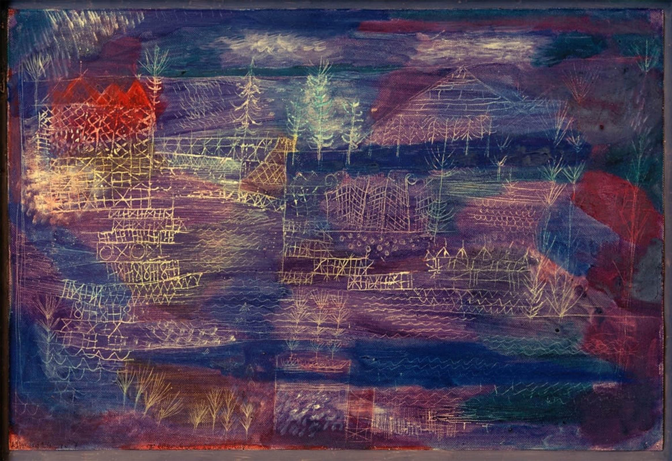 Cuadro sobre lienzo de Paul Klee, paisaje de río y edificios para salón de 60x90cm 5