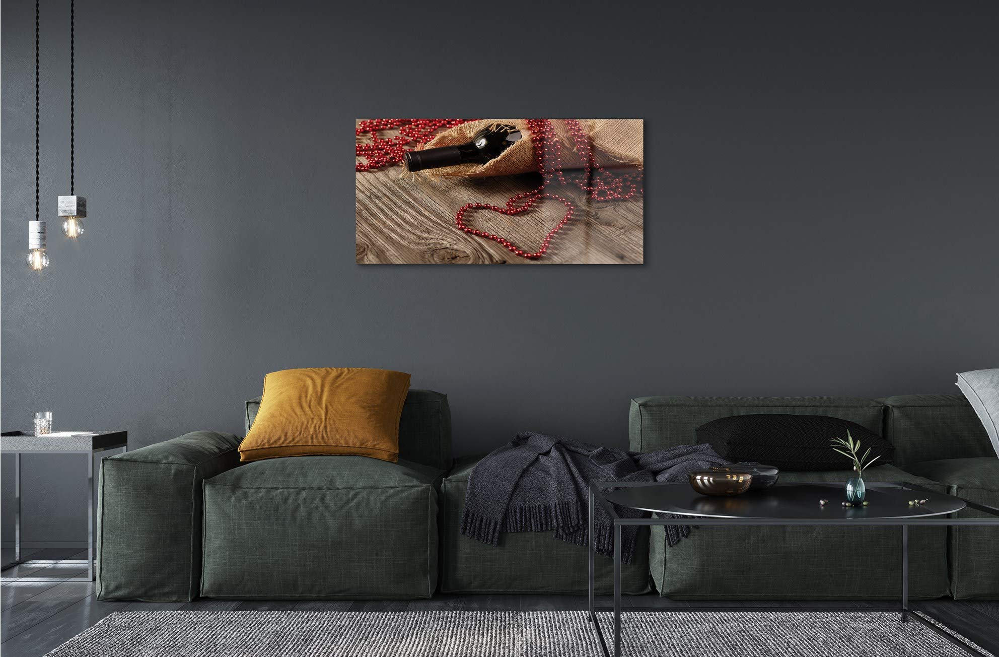 Tulup Cuadro de Cristal Vino 120x60cm Impresa Decoración De Pared Mural - Coral corazón del Vino