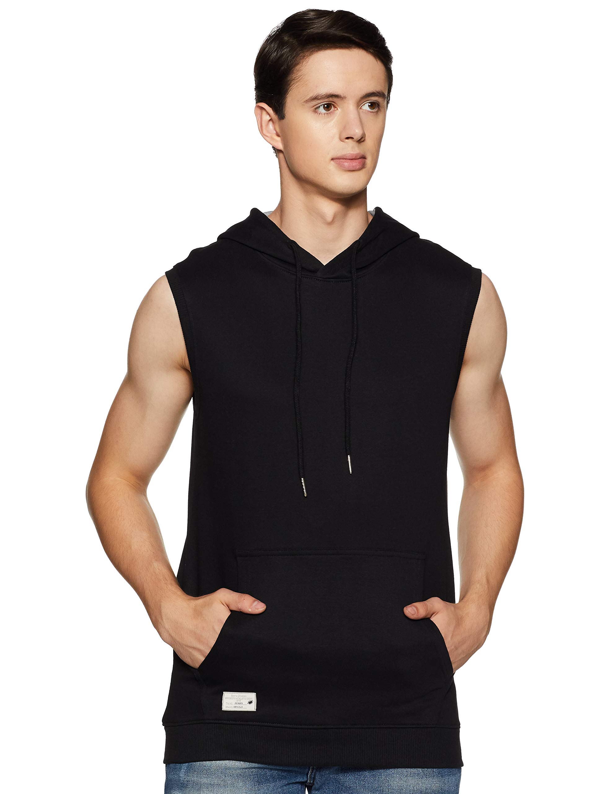 DenikloMen's Solid Regular fit Sleeveless hoodie