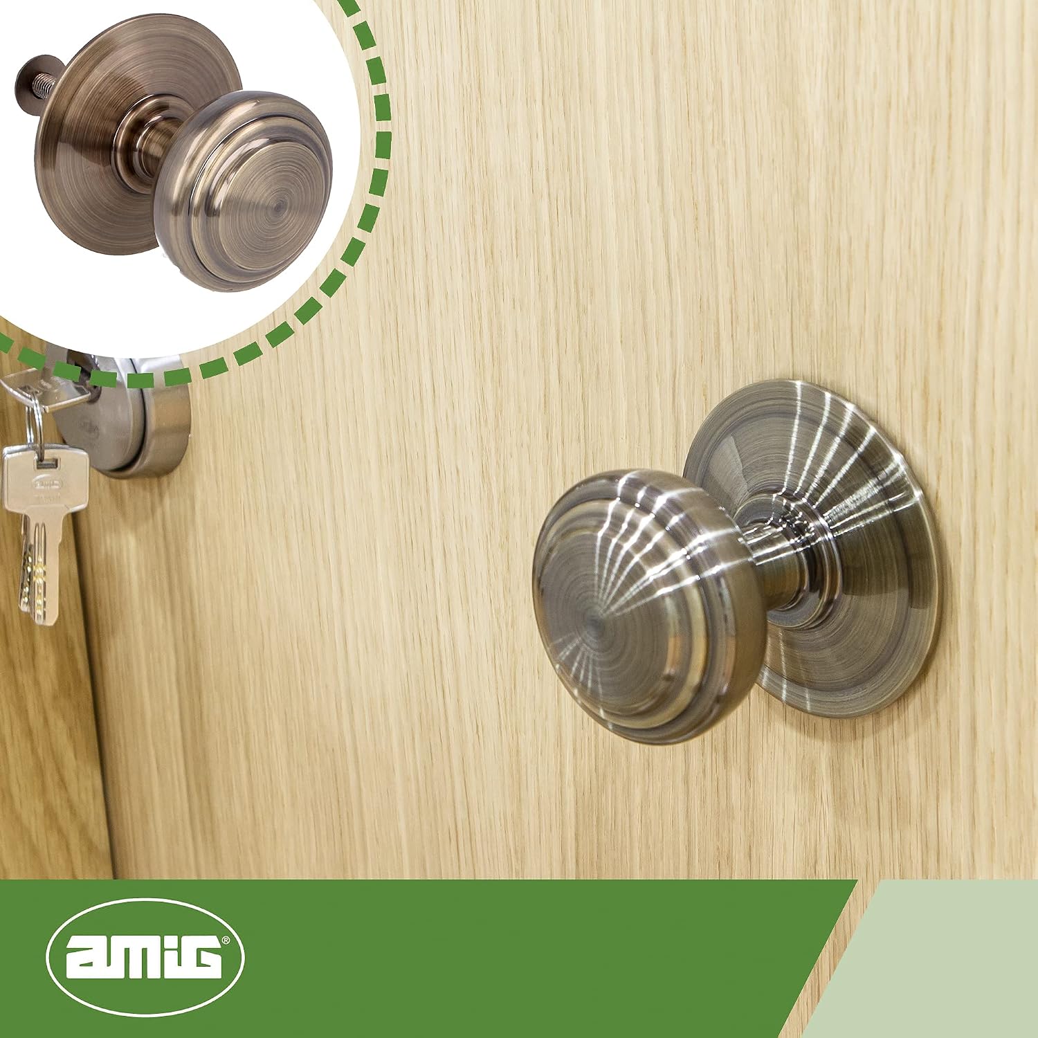 AMIG - Knob Mod. 15 Solid Brass Carved with Leather Finish for Exterior Entrance Doors | Handle Diameter Ø70 mm · Height 77 mm | Includes Screw and Fixing Nut