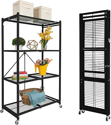 Origami Estantes de almacenamiento con ruedas, estantes de acero, almacenamiento y organización de garaje resistente, organizador de armario,