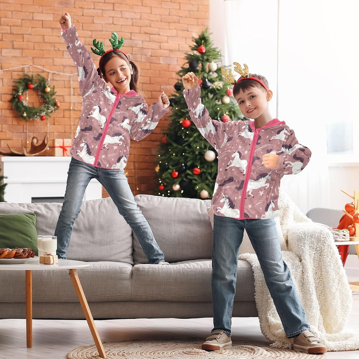 Girls Hoodie Outfit Unicorn Pattern Zipper Sweatshirt Coat Fleece Jacket for Kids 3-10T