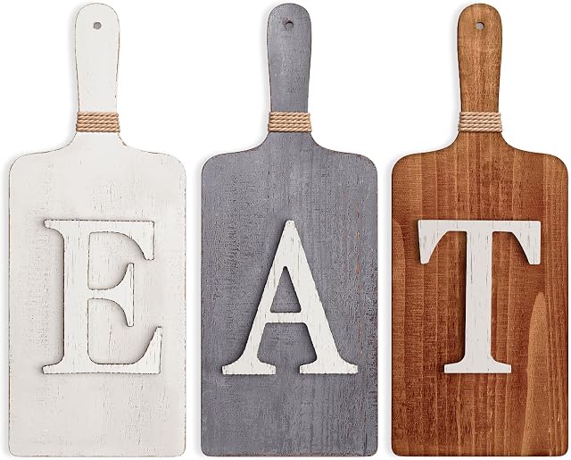 Barnyard Designs Eat Sign Wall Decor Rustic Primitive Country Farmhouse Kitchen Home Decor Sign, (Each Board 38cm x 15cm)