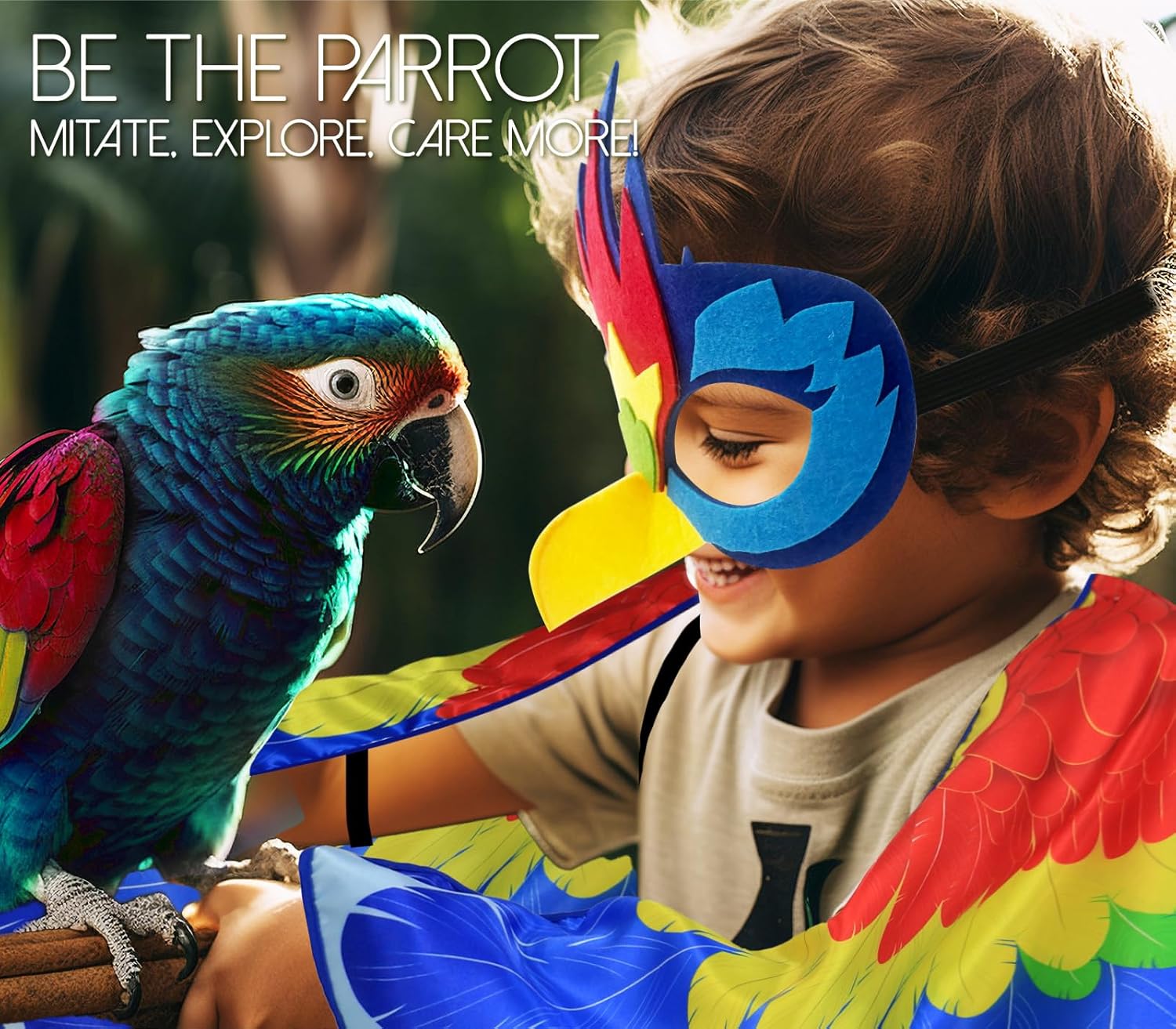 iROLEWIN Double-Sided Bird-Wings-Costume for Kids Parrot-Costume 3D Bird Mask as Toddler Dress-Up Animal Birthday Gifts Toy - Image 6