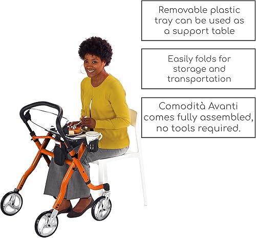 Miniatura 3 de Comodità Avanti Mobility - Andador con ruedas, con bandeja y frenos para adultos y personas mayores, ligero y fácil de plegar, 4 ruedas, operación