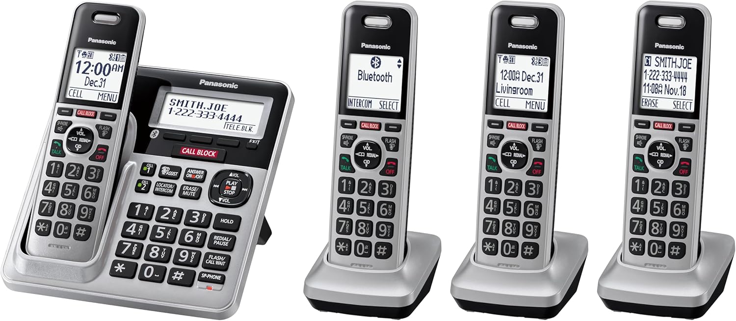 Panasonic KX-TG994 DECT 6.0 Bluetooth 4-Handset Phone Bundle (Renewed)