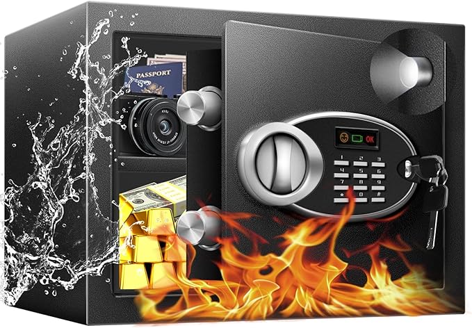 1.8 Cu Ft Safe Box with Fireproof Waterproof for Documents - Steel Security Personal Safe with Digital Electronic Keypad, Emergency Battery Box & Combination Lock, Safety Box for Valuables Money Cash