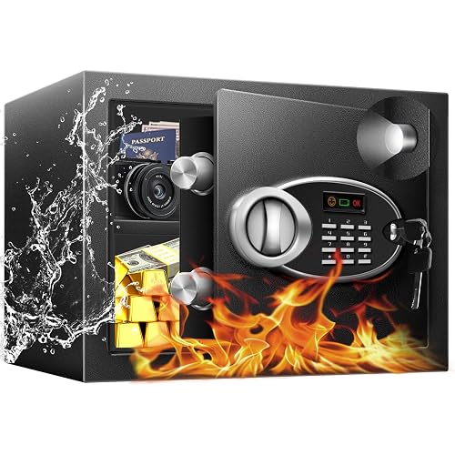 11.81" Tall Safe Box with Fireproof Waterproof for Documents - Steel Security Personal Safe with Digital Electronic Keypad, Emergency Battery Box & Combination Lock, Safety Box for Valuables Money