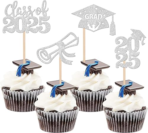 Miniatura 24 de 30 piezas 2024 de graduación 2024 decoración para cupcakes de doble cara clase de 2024, diploma 2024, felicitaciones graduadas, decoraciones