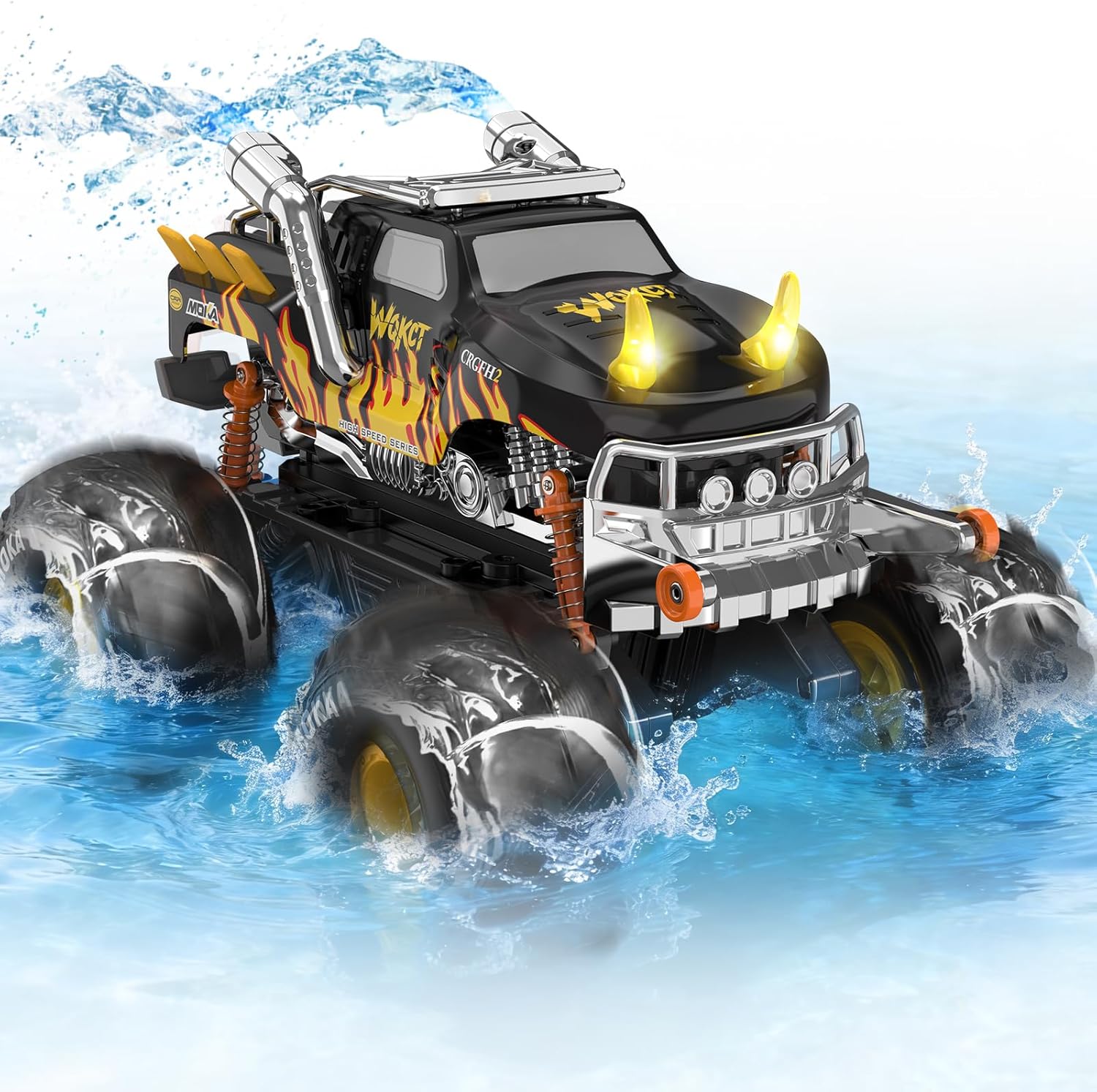 Amphibious 1:16 Waterproof Monster Truck Toys RC Car Water Blaster Trucks 60+ Min Runtime with 2 Batteries 360 Spin 4WD All Terrain Off-Road Pickup rc car Toy for 5-12 Year Old Kids Gifts Mother's Day