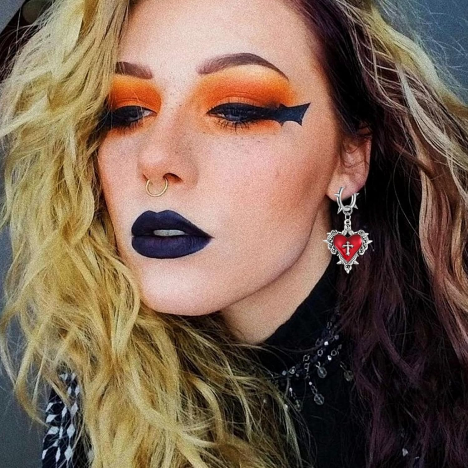 Gothic Heart Earring for Women Vintage Halloween Dark Punk Heart Cross Earring Victoria Goth Witch Vampire Jewelry Accessories - Image 4