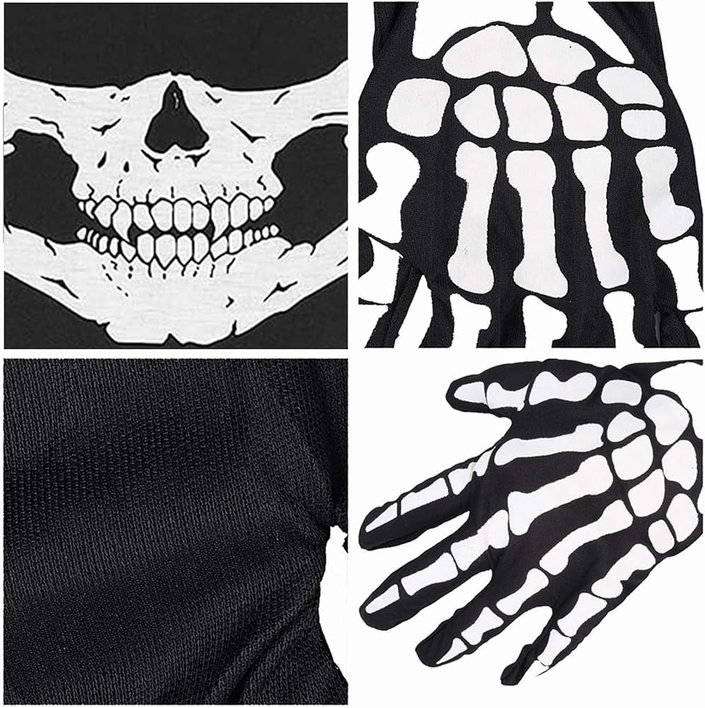 Gants Squelette D'Halloween à Bras Long Avec Tête De Mort, Fantôme, Os Pour Halloween, Cosplay, Fête D'Halloween