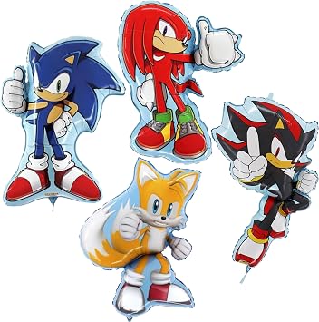 Toyland Pack of 4-81cm 32" Sonic Shaped Foil Balloons - Sonic, Tails, Knuckles, Shadow - Childrens Party Decorations
