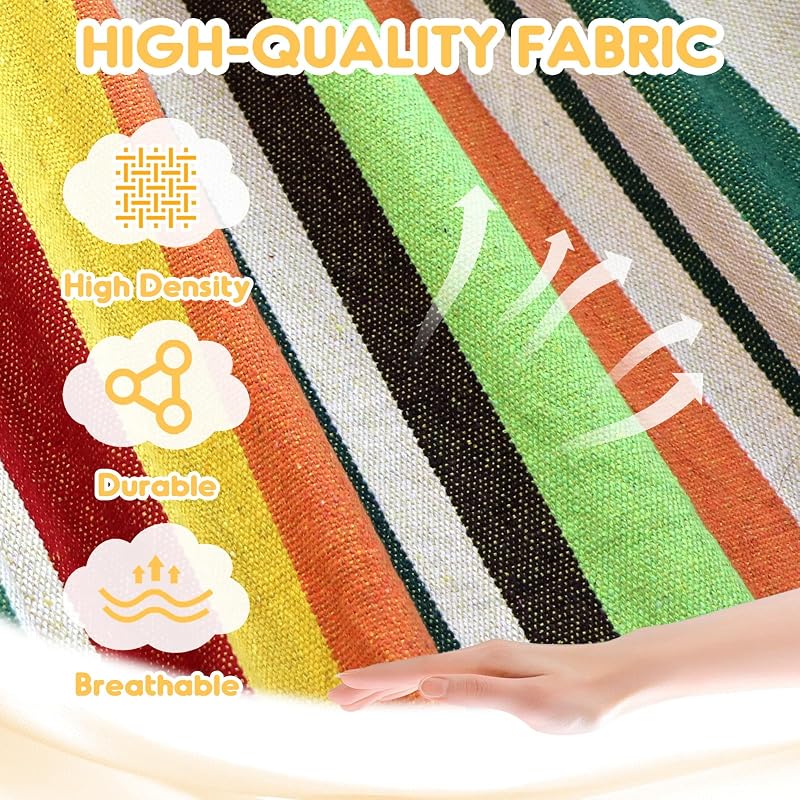 Anyoo Kültéri Pamut Függőágy - 210x150 cm - 200 kg Teherbírás - Hordozható Táskával - Kertbe, Kempingezéshez, Narancs Színben