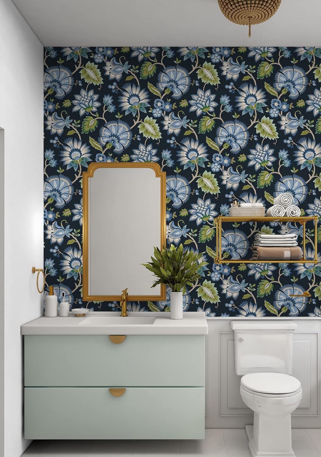 NextWall Jacobean Blossom Floral Peel and Stick Wallpaper (Midnight Blue)
