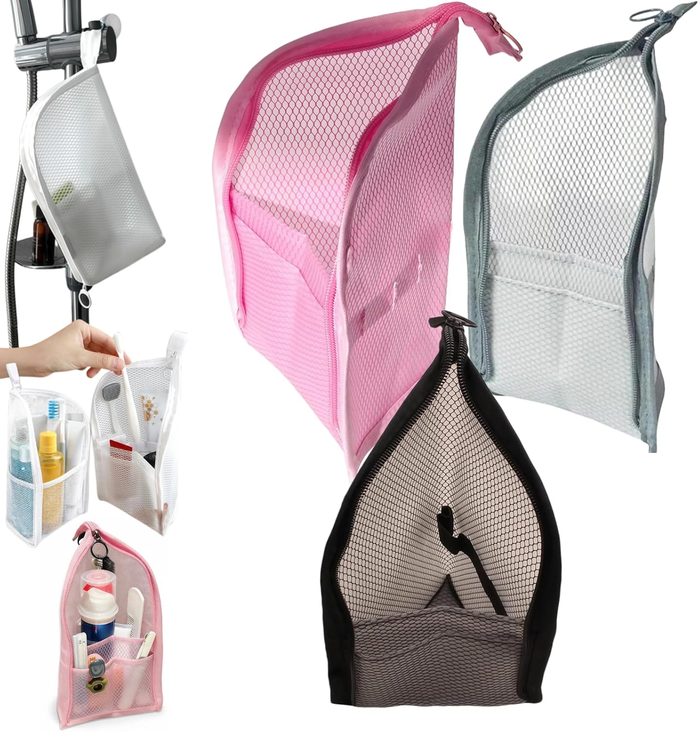 Standing Toiletry Bag for Women, 8.7*5.1*5.1 in Portable Lightweight Travel Toiletry Bag EVA Mesh Large Capacity Cosmetic Waterproof Bag for Travel Toothbrush Toothpaste Makeup Organizer (3pcs-C)