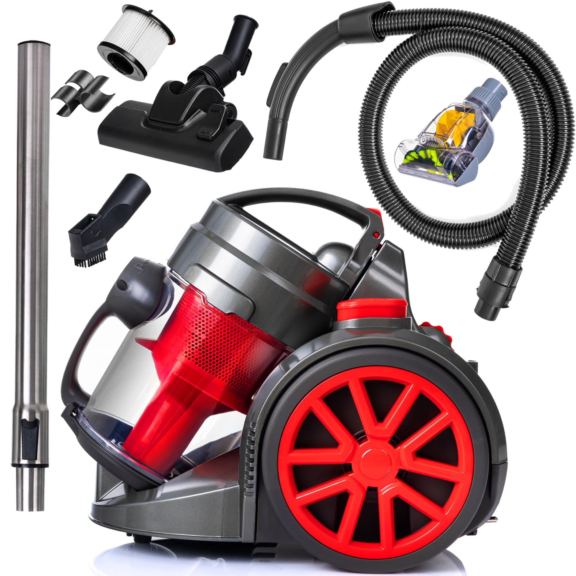 LEHMANN Zyklon Staubsauger beutellos | Bodenstaubsauger mit Zyklontechnologie | Zylinder-Staubsauger mit Düsensatz | Hochleistungskraft 4000 Watt, HEPA-Filter, 1,8 L