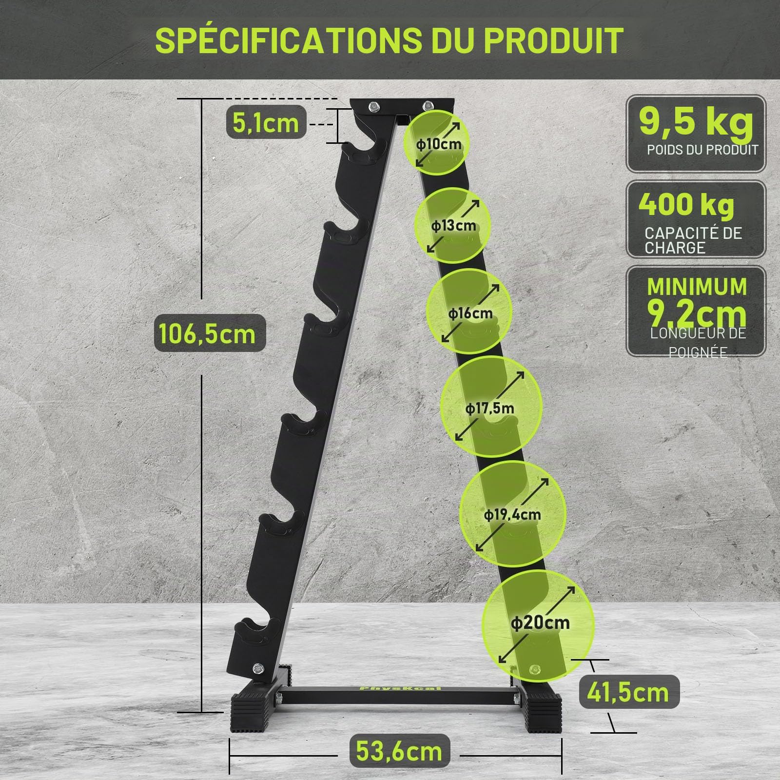 PhysKcal Support d'haltères en acier pour salle de sport en 3/5/6 niveaux | Robuste et solide, capacités de charge de 100 à 400 kg. Organisateur de rangement pour salle de sport à domicile